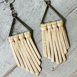 Leather Fringe cream colored Silver Plum Designs Earrings